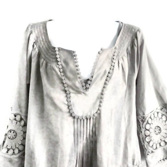 Daniel Rainn Boho Blouse Grey Inset Lace Cotton SiLK Cami Liner S - Picture 4 of 14